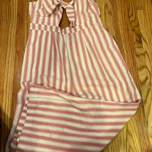 Pink and white striped jumpsuit